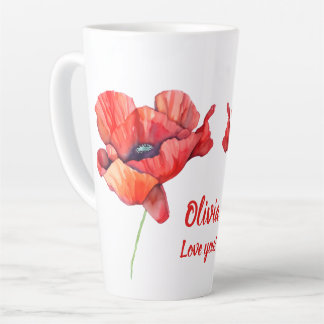 August birth flower Red poppy Watercolor Latte Mug