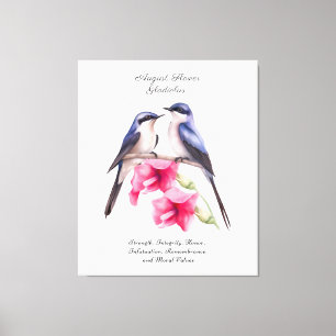 August Birth Month Flower Gladiolus with Birds Canvas Print