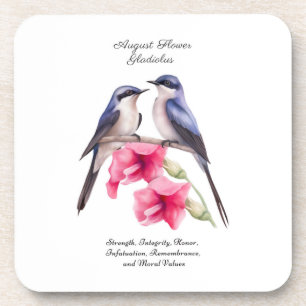 August Birth Month Flower Gladiolus with Birds Coaster