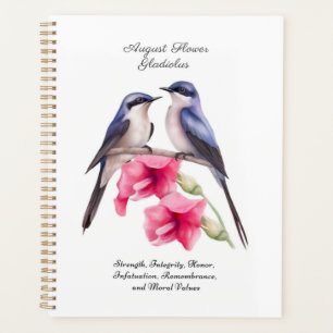  August Birth Month Flower Gladiolus with Birds Planner