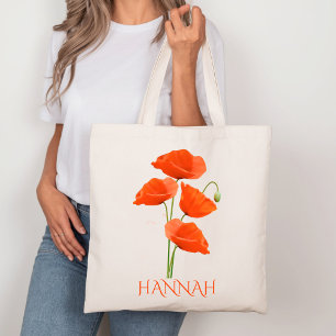 August Birth Month Flower Red Poppies Tote Bag