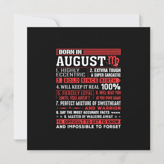 August Birthday Gifts - Born In August Virgo Invitation (Front)