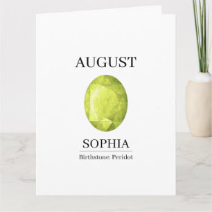 August Birthstone Birthday Name Peridot Card