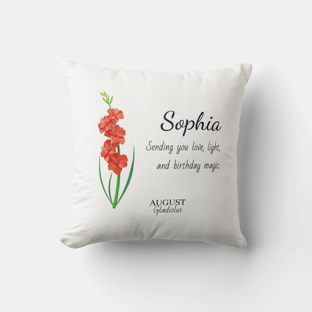 August Gladiolus Personalized Birthday Throw Pillow (Front)