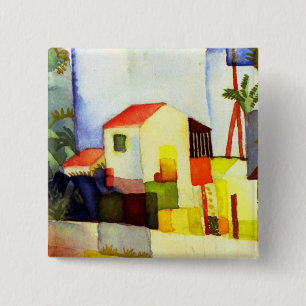 August Macke Bright House Watercolor Painting 2 Inch Square Button