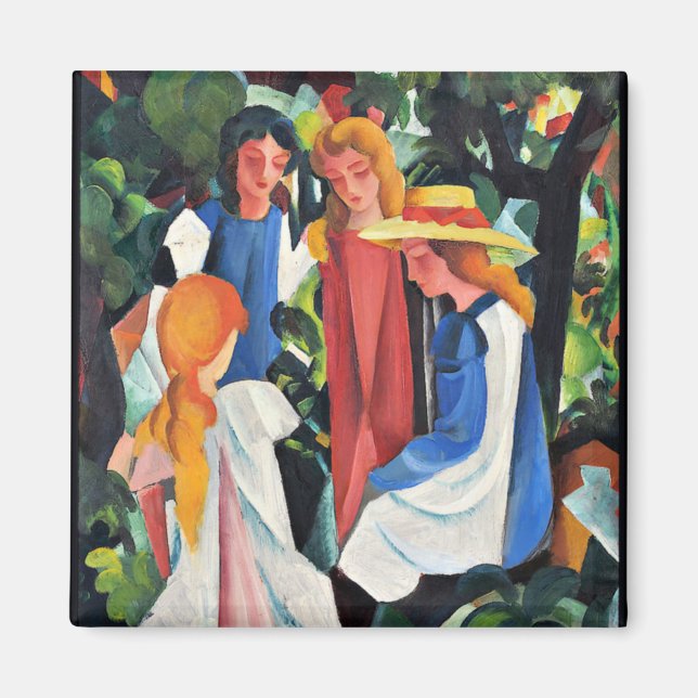 August Macke colourful painting, Four Girls Magnet (Front)