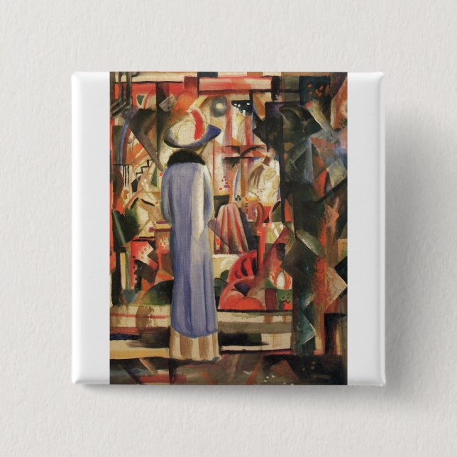 August Macke - Large Bright Shop Window 1912 Oil 2 Inch Square Button (Front)