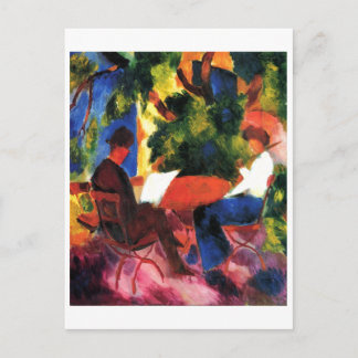August_Macke - Paar am Gartentisch 1914 Oil Canvas Postcard