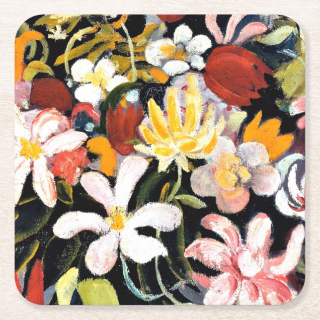 August Macke painting, Carpet of Flowers, Square Paper Coaster (Front)