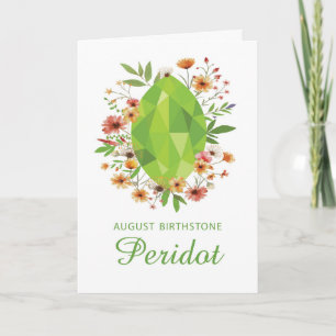 August Peridot Birthstone Birthday Wildflowers Card