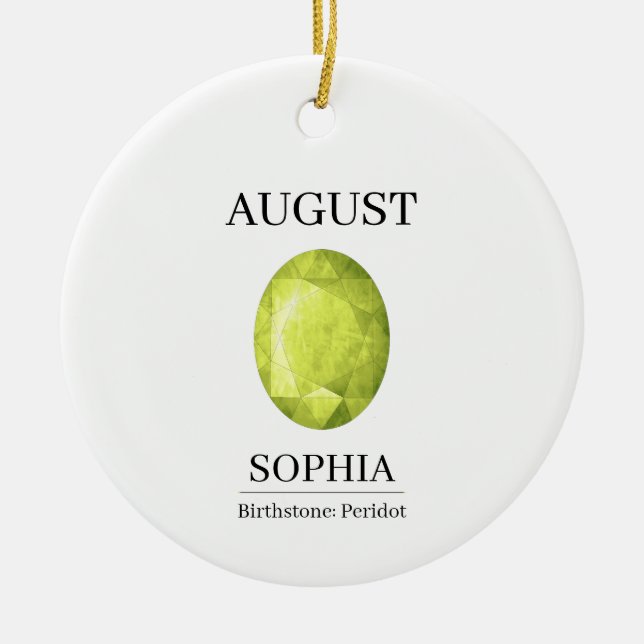  August Peridot Personalized Birthday Ceramic Ornament (Front)