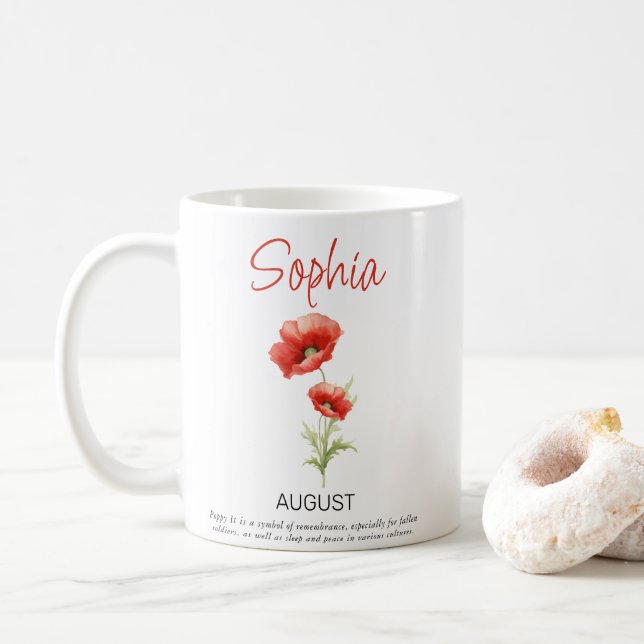 August Personalized Birth Flower  Coffee Mug (With Donut)
