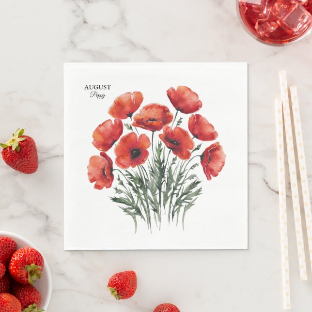 August Poppy Bloom - Personalized Birthday Gift Napkin (Insitu)