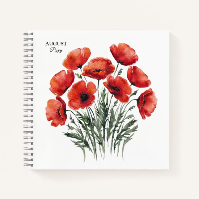 August Poppy Bloom - Personalized Birthday Gift Notebook (Front)