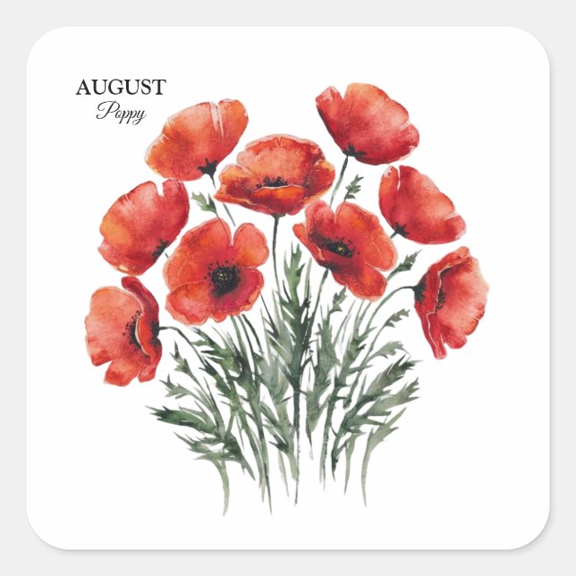 August Poppy Bloom - Personalized Birthday Gift Square Sticker (Front)