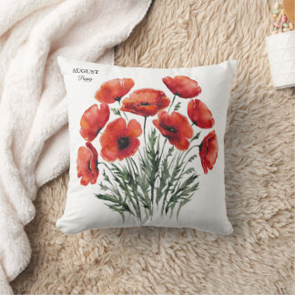 August Poppy Bloom - Personalized Birthday Gift Throw Pillow