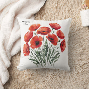 August Poppy Bloom - Personalized Birthday Gift Throw Pillow
