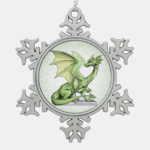 August’s Birthstone Dragon: Peridot Snowflake Pewter Christmas Ornament