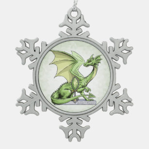 August’s Birthstone Dragon: Peridot Snowflake Pewter Christmas Ornament