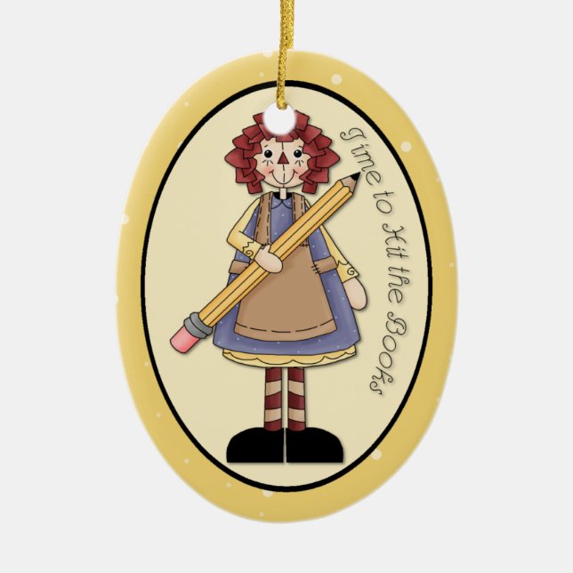 August "Time to Hit the Books" Annie Ornament (Front)