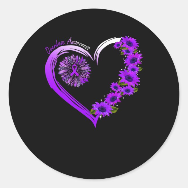 August We Wear Purple Overdose Awareness Sunflower Classic Round Sticker (Front)