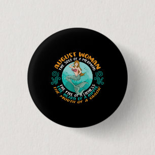 August Woman Soul Of Mermaid Leo Zodiac Birthday 1 Inch Round Button