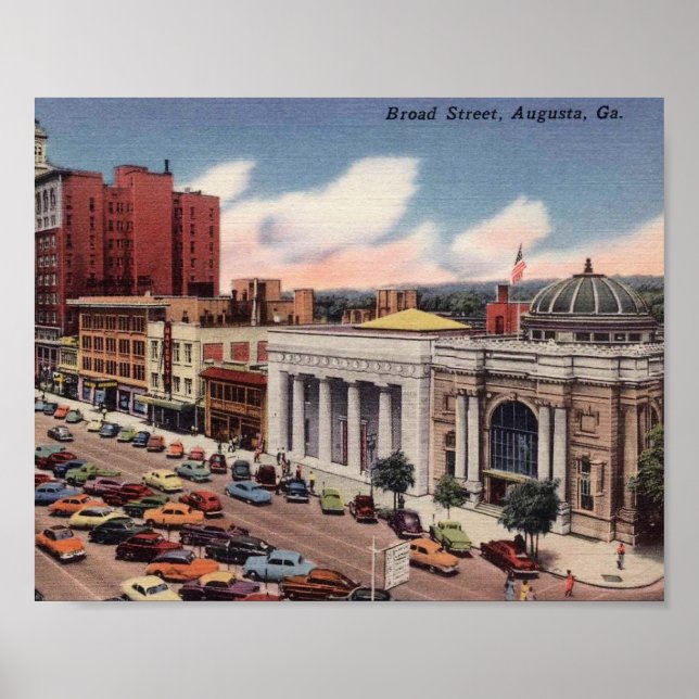 Augusta, Georgia, Broad Street, Vintage View Poster (Front)