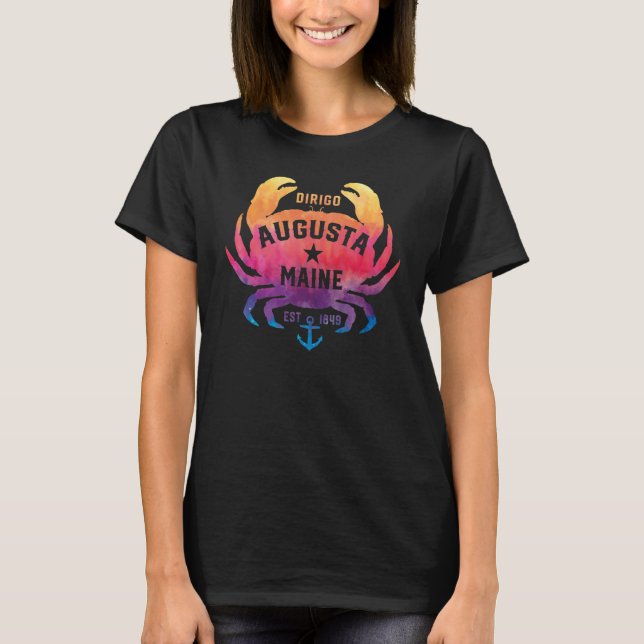 Augusta Maine Souvenir Dirigo Crab Cute Rainbow Ti T-Shirt (Front)
