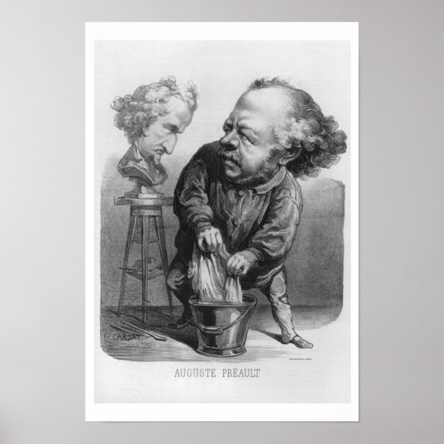 Auguste Preault (1809-79), caricature from 'Le Bou Poster (Front)