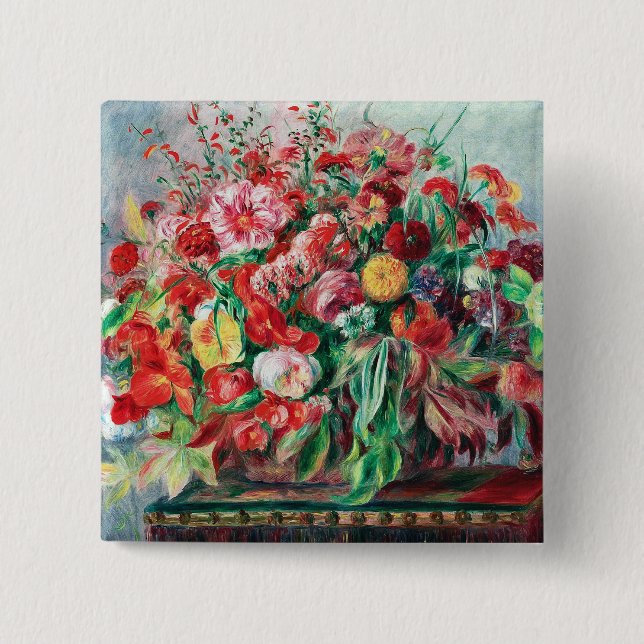 Auguste Renoir - Basket Of Flowers, 2 Inch Square Button (Front)