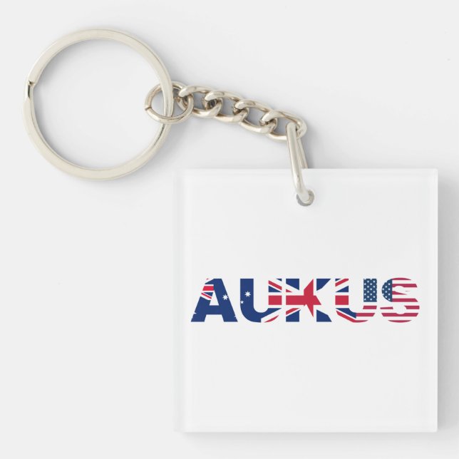 AUKUS AU UK US Security Pact Alliance Flags Keychain (Front)