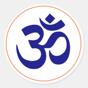 Aum or Om Symbol (Blue with Coral Ring) Classic Round Sticker