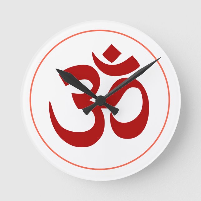 Aum or Om Symbol (Dark red colour) Round Clock (Front)