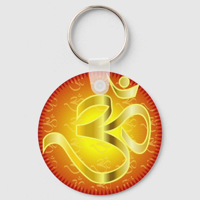 Aum or Om Symbol in yellows & reds Keychain (Front)