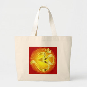 Aum or Om Symbol in yellows & reds Large Tote Bag