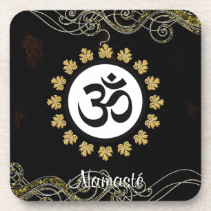 Aum Symbol Mantra Meditation Black and Gold Coaster