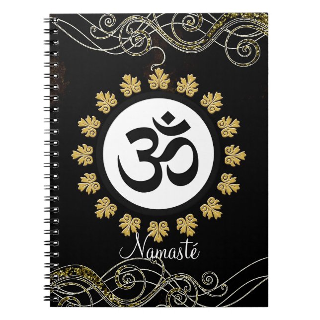 Aum Symbol Mantra Meditation Black and Gold Notebook (Front)