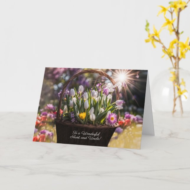 Aunt and Uncle Happy Easter with Basket  Card (Yellow Flower)