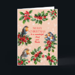 Aunt and Uncle Robins and Holly Christmas Holiday Card<br><div class="desc">A Christmas card with robins for aunt and uncle. Send warm holiday wishes with this beautifully designed Christmas card featuring robins and holly. A traditional festive card inspired by winter nature and British wildlife, perfect for friends, family, and loved ones this Christmas season.</div>