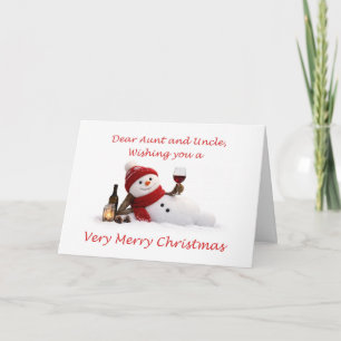 Aunt and Uncle Snowman with Wine Christmas Holiday Card