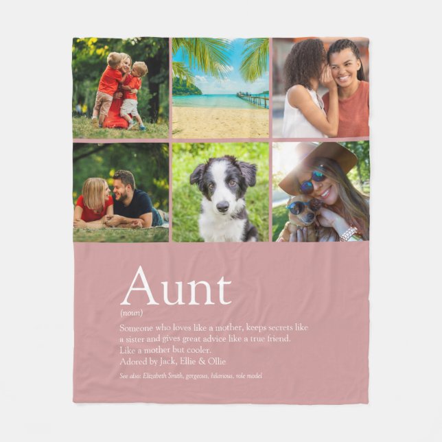 Aunt Auntie Definition  Photo Dusty Rose Pink Fleece Blanket (Front)