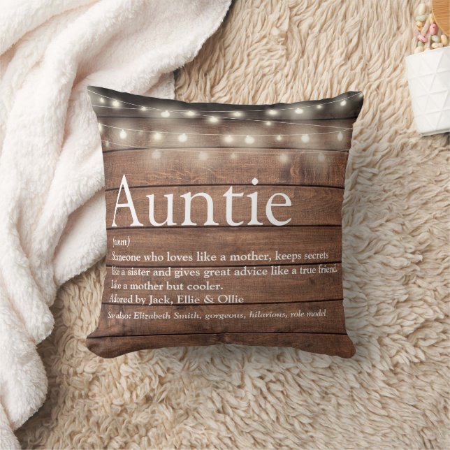 Aunt Auntie Definition String Lights Rustic Wood Throw Pillow (Blanket)