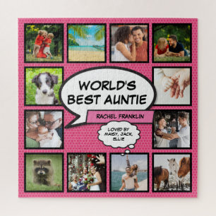 Aunt Auntie Fun Pink Photo Collage Comic Book Jigsaw Puzzle