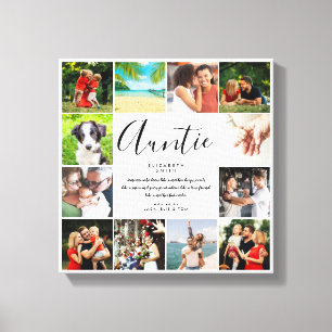 Aunt Auntie Quote Script 12 Photo Collage Canvas Print