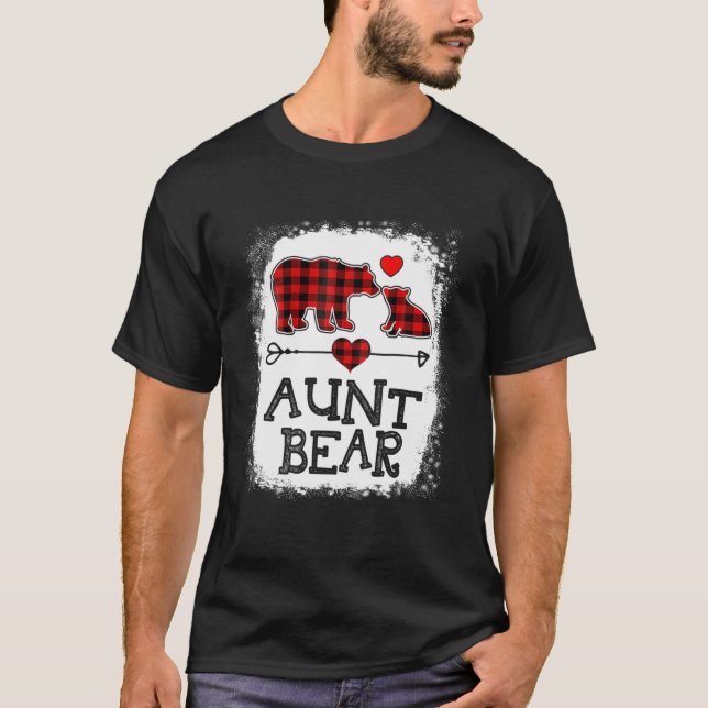 Aunt Bear Christmas Pajama Red Plaid Buffalo Famil T-Shirt (Front)