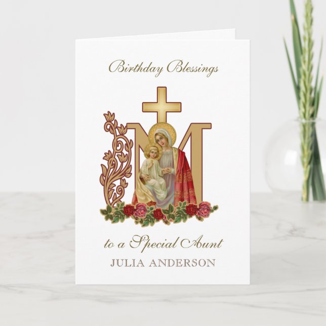 Aunt Birthday Blessings Catholic Virgin Mary Card (Front)