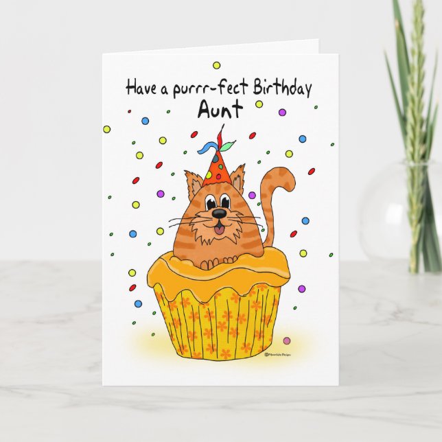 aunt birthday card with ginger cupcake cat (Front)