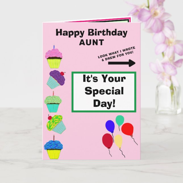 Aunt Birthday Pink Cupcake Tower NAME Card (Orchid)