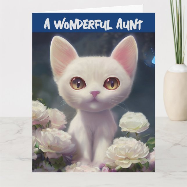 AUNT BIRTHDAY WHITE CAT Card (Front)