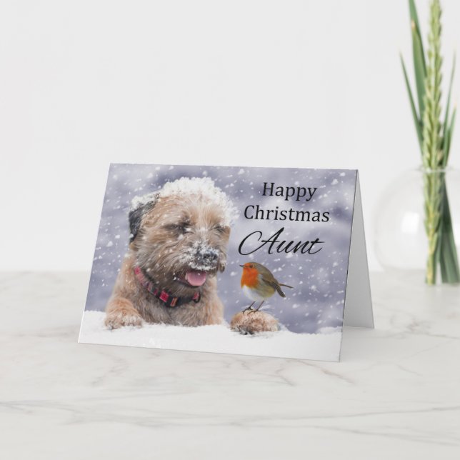 Aunt, Christmas, Border Terrier Dog Card (Front)
